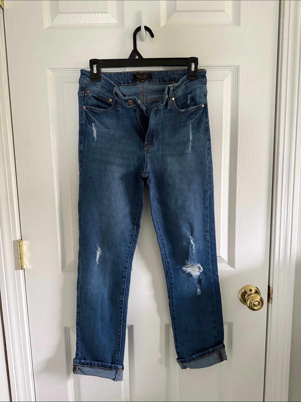 RACHEL Rachel Roy Straight Leg Jeans - Medium Blue Distressed
